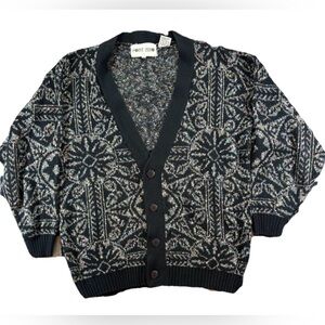 Vintage Point Zero Cardigan Sweater Men's Medium Abstract Grandpa Geometric